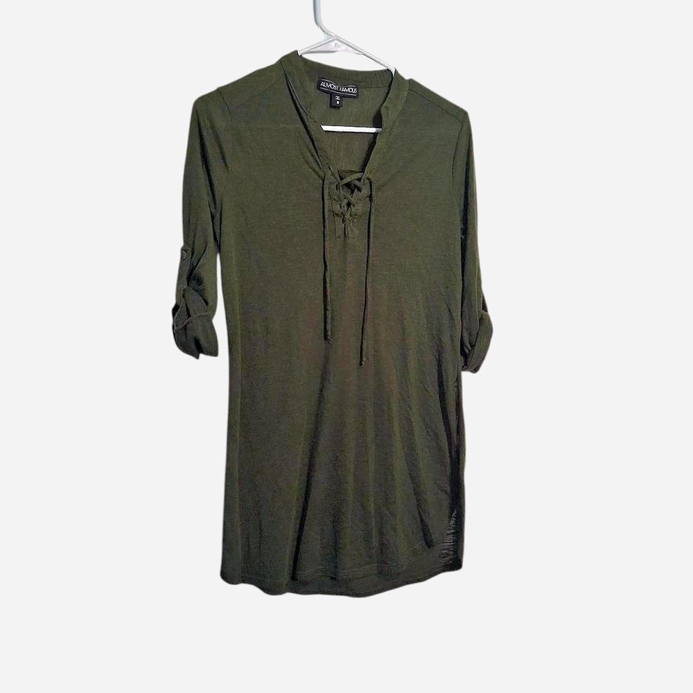 Size S Almost Famous olive green blouse with lace up detail